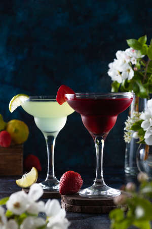 margarita glass is full of drink. margarita cocktail is on the table.の写真素材