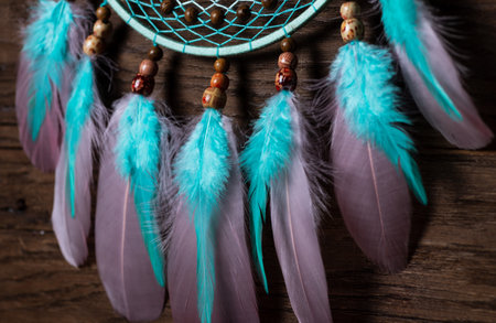 dreamcatcher on a wooden backgroundの写真素材