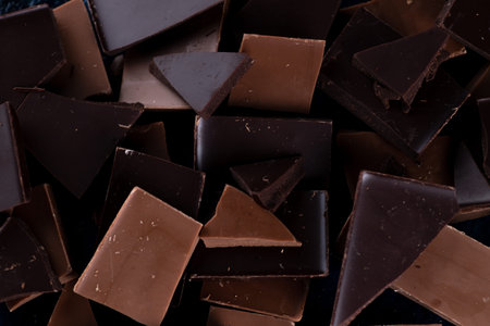 A chocolate bar broken into pieces