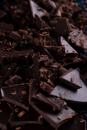A chocolate bar broken into piecesの写真素材