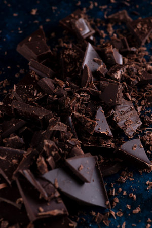 A chocolate bar broken into piecesの写真素材