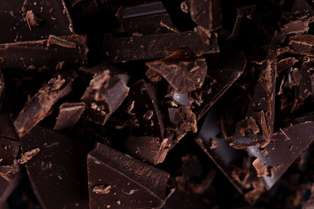 A chocolate bar broken into piecesの写真素材