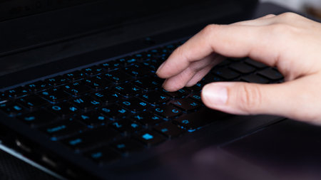 macro photo of laptop keyboard, keys with letters closeの写真素材