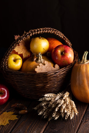 a pumpkin harvest on the tableの写真素材