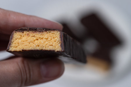 Protein bar cut on the tableの写真素材