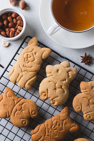 Cookies in the shape of a corgi dogの写真素材
