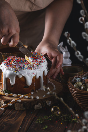 Easter cake with icing and sprinklesの写真素材