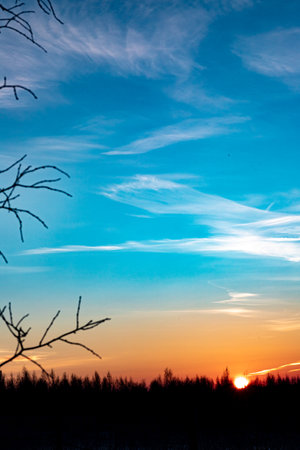 Dawn skies, delicate colors, bright skyの写真素材