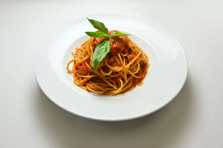 Spaghetti with tomato food basilの写真素材