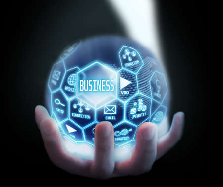 Business globe blue background plan, idea, email, conection, profit, seoの写真素材