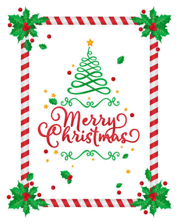 Christmas border, holly, Season december and frame postcardの写真素材
