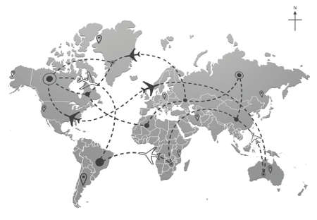 Airline Plane Flight Paths Travel Plans Map and world mapの写真素材