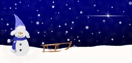 Snowman Winter background, Christmas snow and snowflakesの写真素材