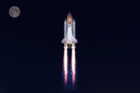 The space shuttle rockets launch into space, Month
