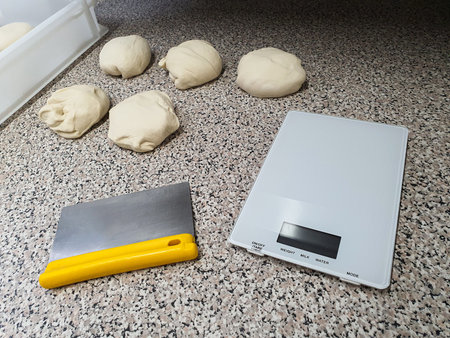 Preparing the dough for pizza, scales