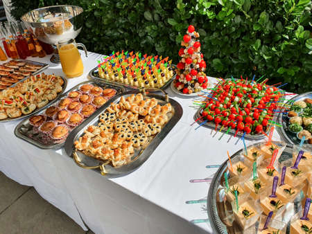 Italian appetizers, food, event preparationの写真素材
