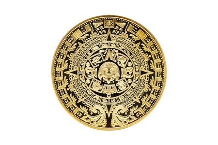 Maya, Golden aztec Cryptocurrency isolated, gold coin, mining, future money