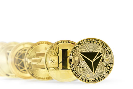 Tron golden coin Cryptocurrency isolated, mining, future money
