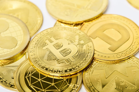 Gold coins Bitcoin Cryptocurrency isolated, mining, future money