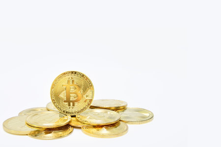 Gold coins Bitcoin Cryptocurrency isolated, mining, future money