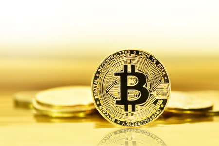 Bitcoin Cryptocurrency, gold coins, mining, future money