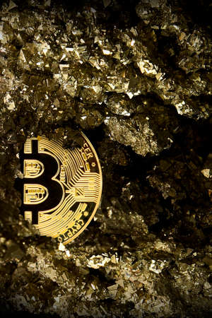 Bitcoin in hours Cryptocurrency, Mining golden coin, Stone hours mine, future moneyの写真素材