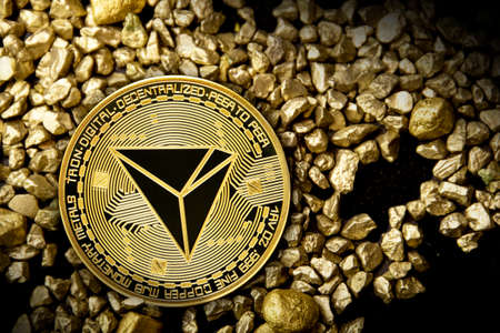 Tron Cryptocurrency in hours, Mining golden coin, Stone hours mine, future moneyの写真素材