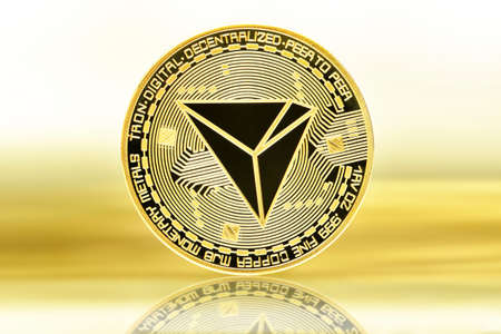 Tron Cryptocurrency, golden coin, future moneyの写真素材