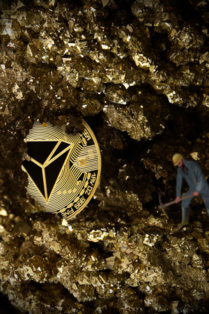 Tron Cryptocurrency in hours, Mining golden coin, Stone hours mine, future moneyの写真素材