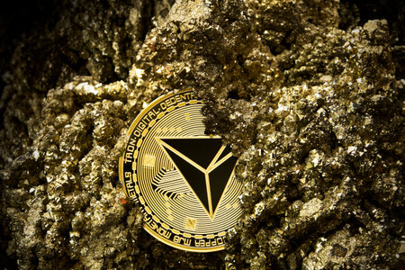 Tron Cryptocurrency in hours, Mining golden coin, Stone hours mine, future moneyの写真素材