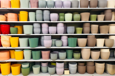 Many Flower pots in the supermarket, full colorの写真素材