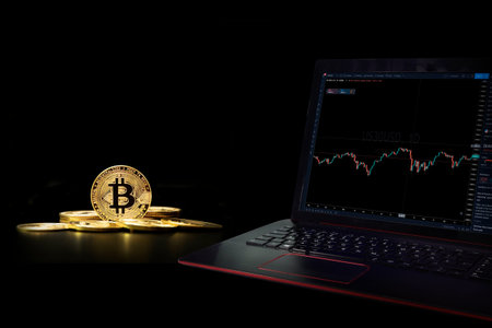 Bitcoin to laptop Index, Exchange Trading Forex Finance Graphic Concept