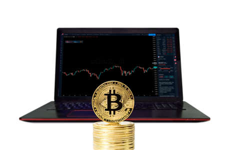 Bitcoin to laptop Index, Exchange Trading Forex Finance Graphic Conceptの写真素材