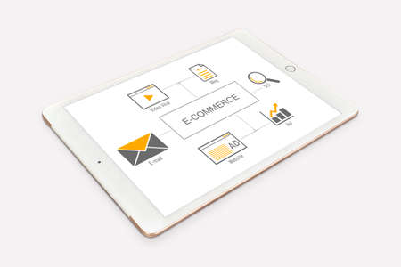 E-Commerce, Social Media Advertisement Connection Concept on tabletの写真素材