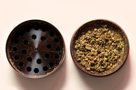 Grinder with cannabis, Marijuana buds
