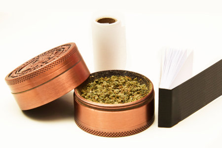 Grinder with cannabis, Marijuana, the paperの写真素材