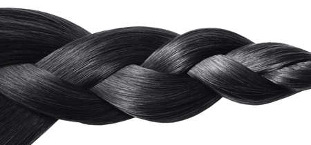 Braided hair, tail Black hair natural, banner panorama isolated on white background, beautyの写真素材