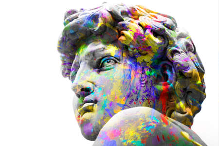 David by Michelangelo ink art full colors isolated, Renaissance sculpture created in marbleの写真素材