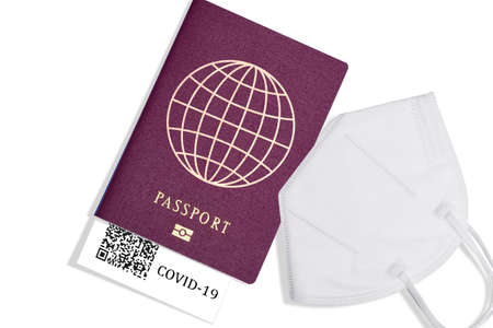 COVID-19 and travel concept, mark of coronavirus PCR testing in tourist Italian passport. Business and tourism hit by corona virus during pandemicの写真素材