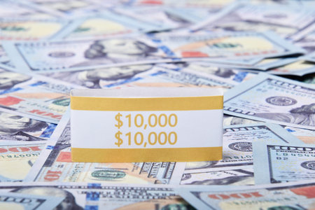 10,000 Dollars banknotes background, money finance
