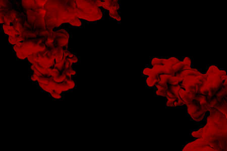 Red ink in water isolated on black background. 3d rendering, 3d illustration.の写真素材