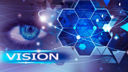 Vision concept with human eye and abstract technology background. 3d rendering