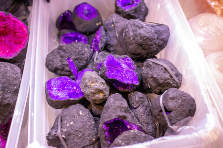 Full frame of colorful gemstones texture. Natural mineral stones close up
