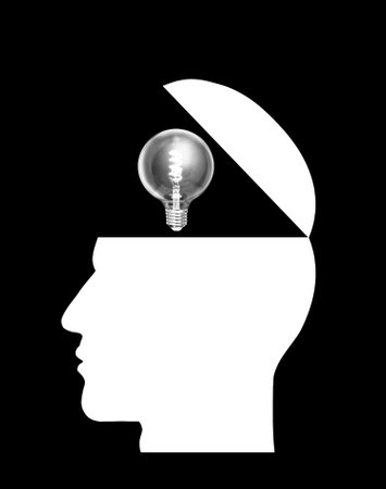 Open Your Mind Gold, Think concept, head education intelligence illustraton isolatedの写真素材
