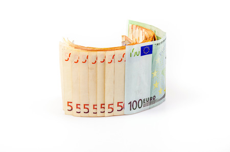 paper euro banknotes on a white backgroundの写真素材