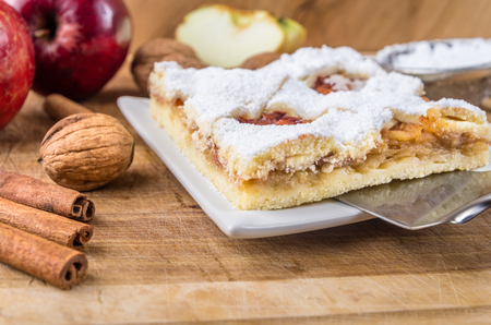 Homemade apple pie with cinnamon, sprinkled with sugar.の写真素材