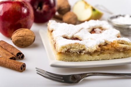 Homemade apple pie with cinnamon, sprinkled with sugar.の写真素材