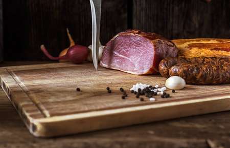 collage of different kinds of meat, smoked sausage and meat