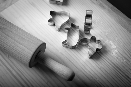 traditional decorative cookie cutters from shiny steel with different shapesの写真素材