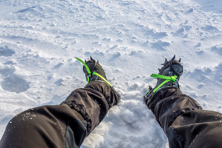 snow crampons - equipment for extreme excursions to the mountainsの写真素材